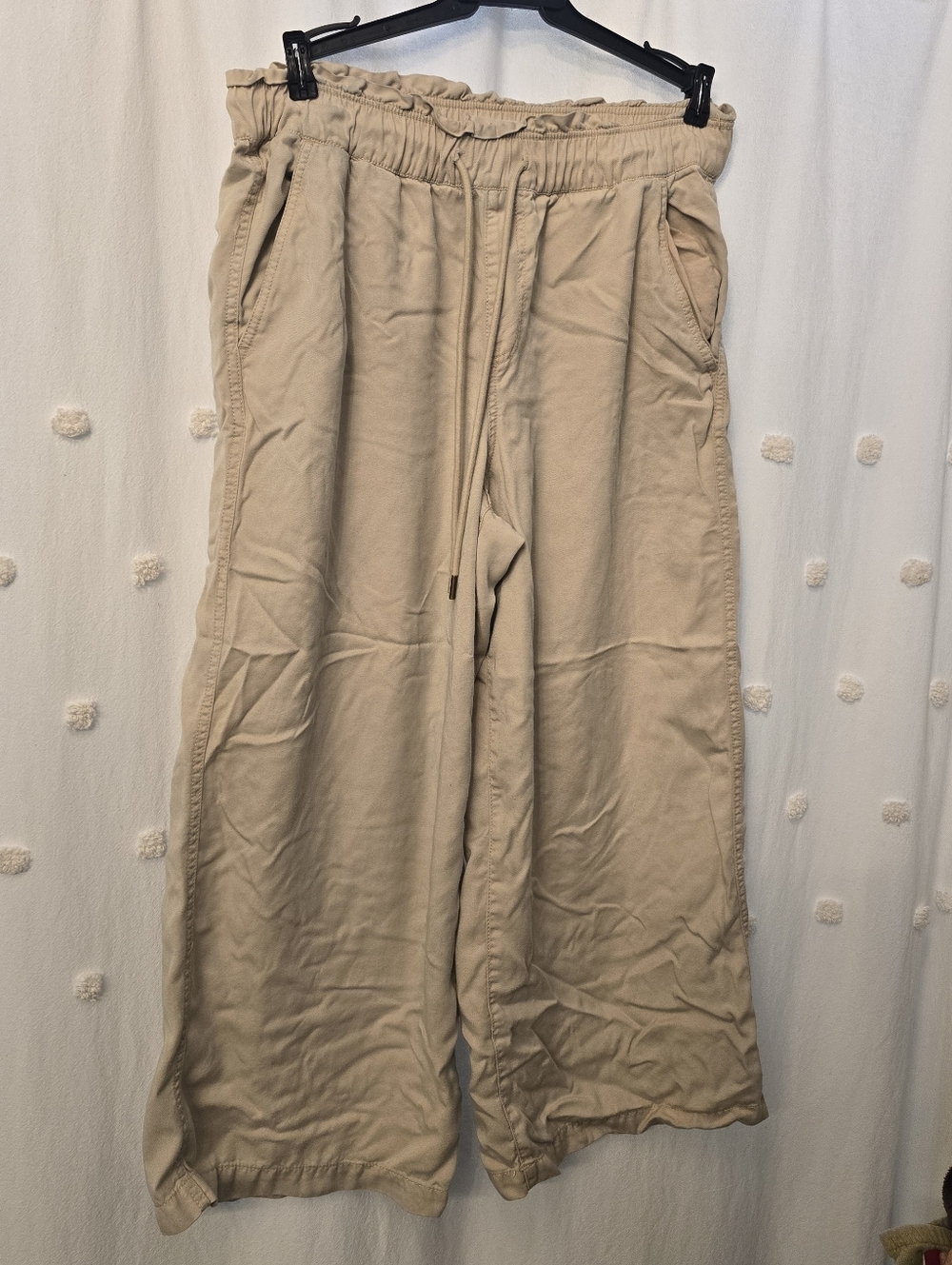 The Loft Womens Casual Drawstring Wide-Leg Pants - Beige Size medium
